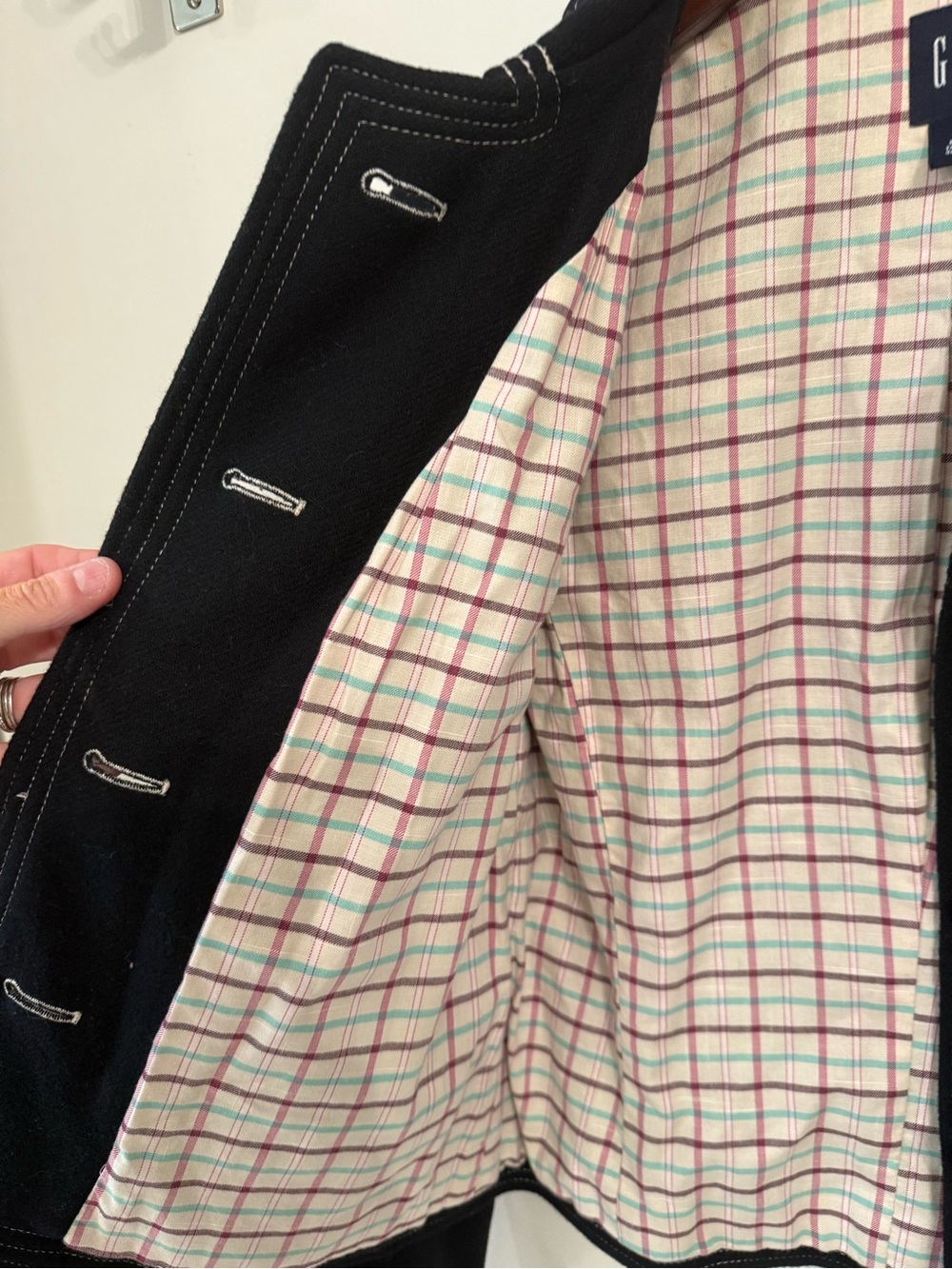 GAP Black Pea Coat with Plaid Lining